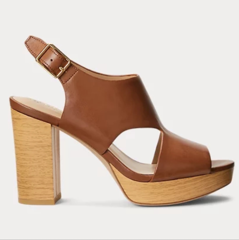 Ralph Lauren Lauren Brown Leather Block Heels